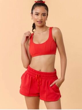 Blogilates Women’s Bow Back Corset Sports Bra Red- NWOT